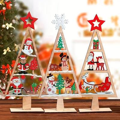 Wooden Christmas Tree Tabletop Decoration Creative Gifts Desktop Ornament for Christmas & New Year Party Atmosphere Home Decor