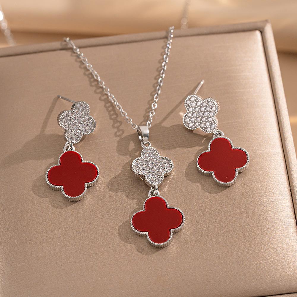 2PCS High-Quality Elegance Luxury Full Zircon Heavy Metal Plated Solid Gold Electroplated Copper Micro-Faceted Earrings Necklace Set Combo