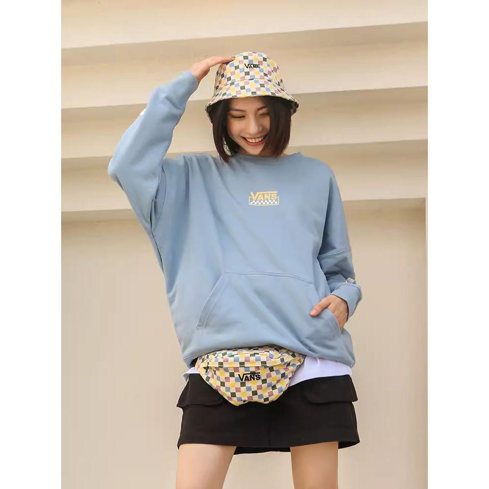 Vans FW22 Logo Print Checkerboard Detail Crewneck Long Sleeve Sweatshirt Unisex sweatshirt Blue VN0002BYBD2