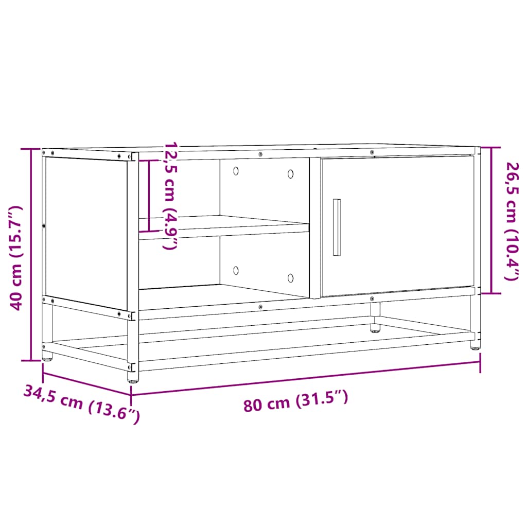 TV Stand in Smoked Oak Finish 80 x 34.5 x 40 cm Made of Wood Based Panel and Metal