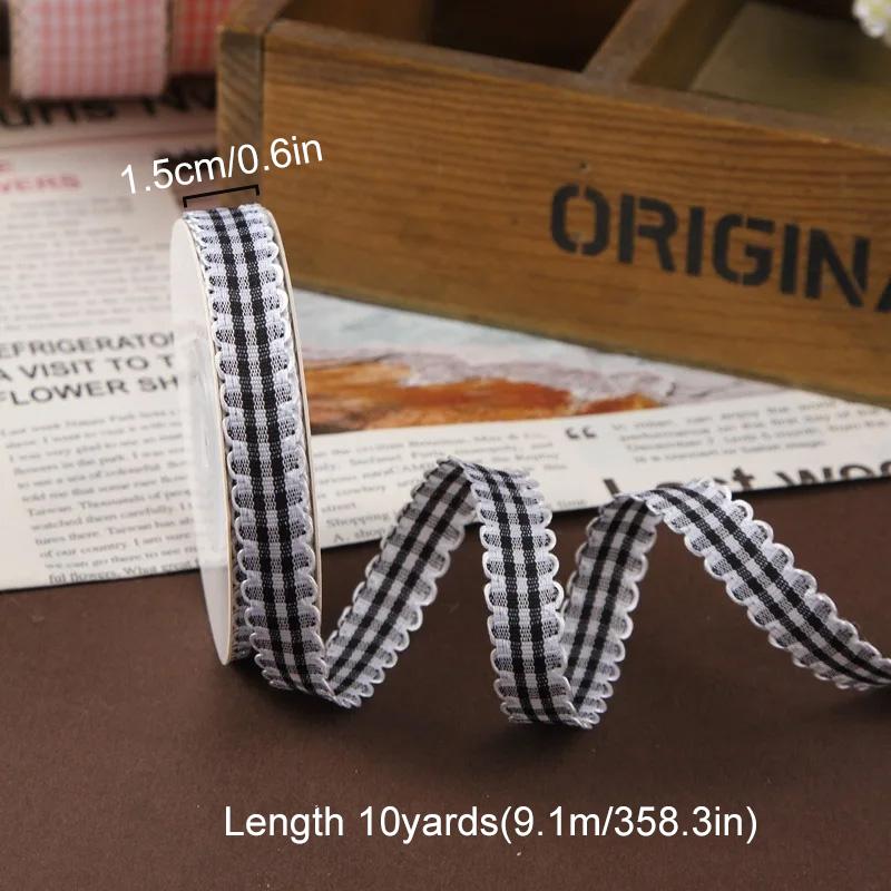 10 Yards für Schleifen Haarschmuck Geschenkverpackung 1,5cm Blumenstrauß DIY Basteln Candy-Wave Gingham-Band Karostoff
