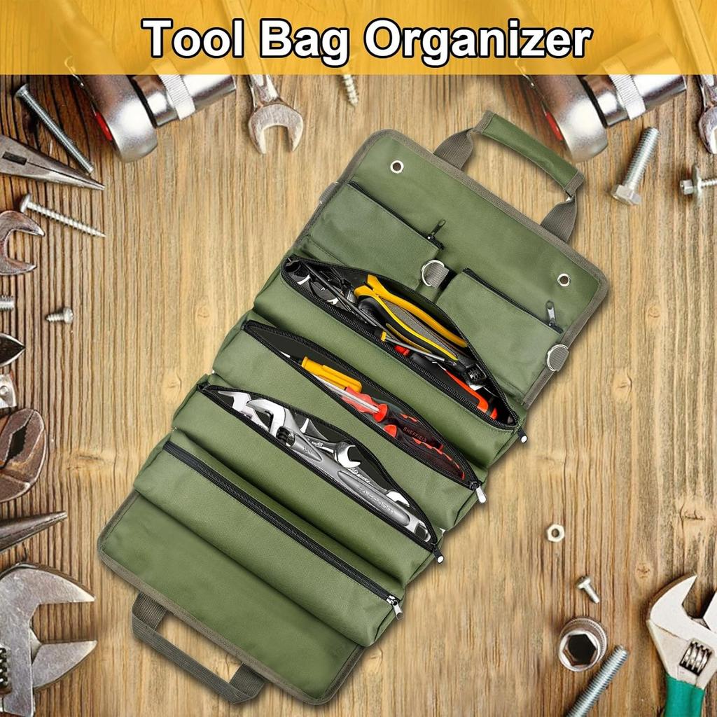Tool Bag Organizer Roll Up:Gifts for Men Fathers Day Dad Gifts for Him Boyfriend Husband Birthday Portable Motorcycle Tool Box Woodworking Gift