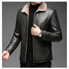 Hengyuanxiang Men's Winter Faux Leather Fur Collar Jacket
