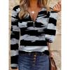 Elegant Casual Comfortable Style Painting Irregular Texture Stripe Elements Printed Pattern Code Women's Round Neck Zipper Long Sleeves