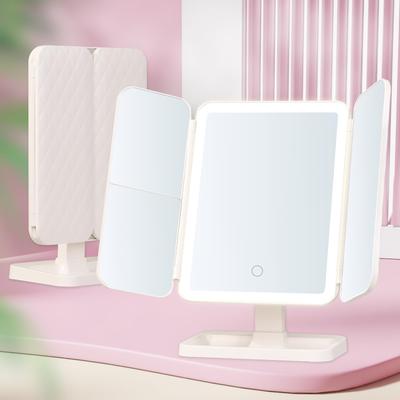 Browgrow Aktorka Lusterko Stołowe z LED do Makijażu 3 Kolory Regulacja Jasności Lusterko do Ładowania, Lusterko, Trójstronne Światło, Lusterko, Składane,
