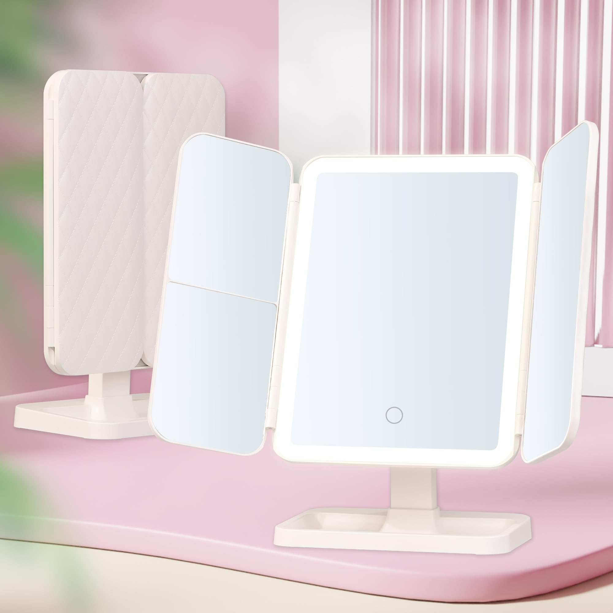 

Browgrow Actress Tabletop Mirror with LED Makeup 3 Color Brightness Adjustable Charging Mirror, Mirror, Three-Sided Light, Mirror, Foldable,