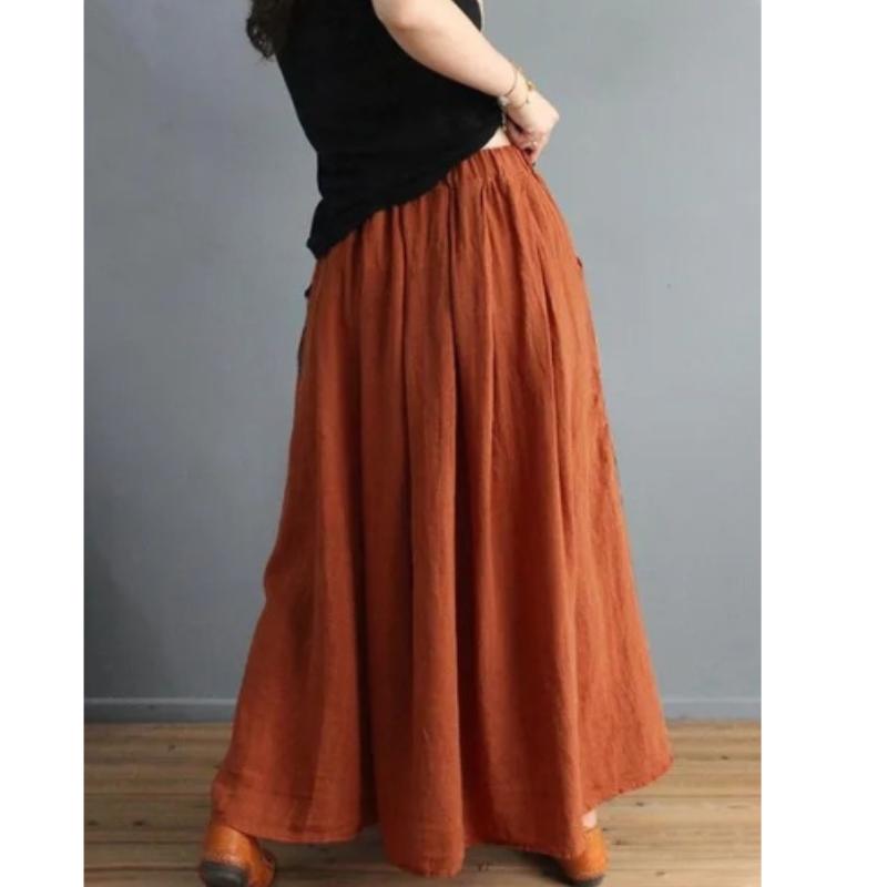 Spring and Summer New Retro Literary Style Loose Elastic Waist Color Matching Cotton and Linen Skirt Was Thin A-line Skirt