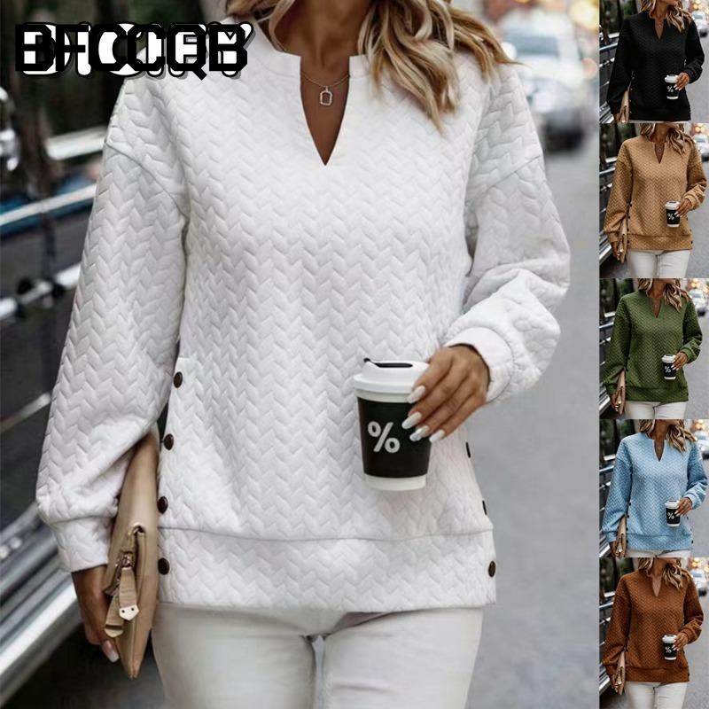 BFCCQB Women's Fashion Casual Solid Color Print Autumn Winter V-Neck Long Sleeve Hoodie
