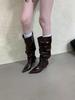 Autumn and winter new European and American long tube slope heel wide tube high boots wrinkled but knee piled boots
