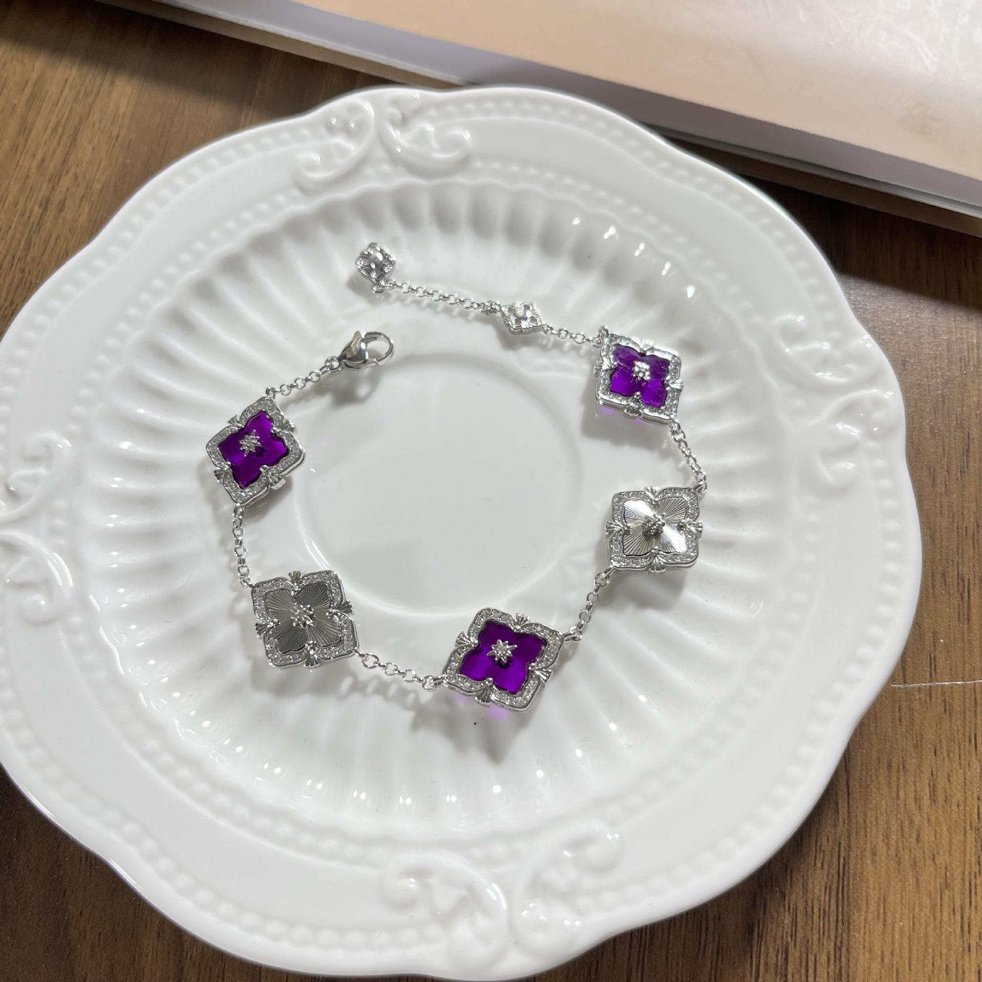 Buqi Latti Italian Brushed Craft Four-Leaf Clover Bracelet Female Natural Fritillary Room Laser Five-Flower Bracelet Jewelry