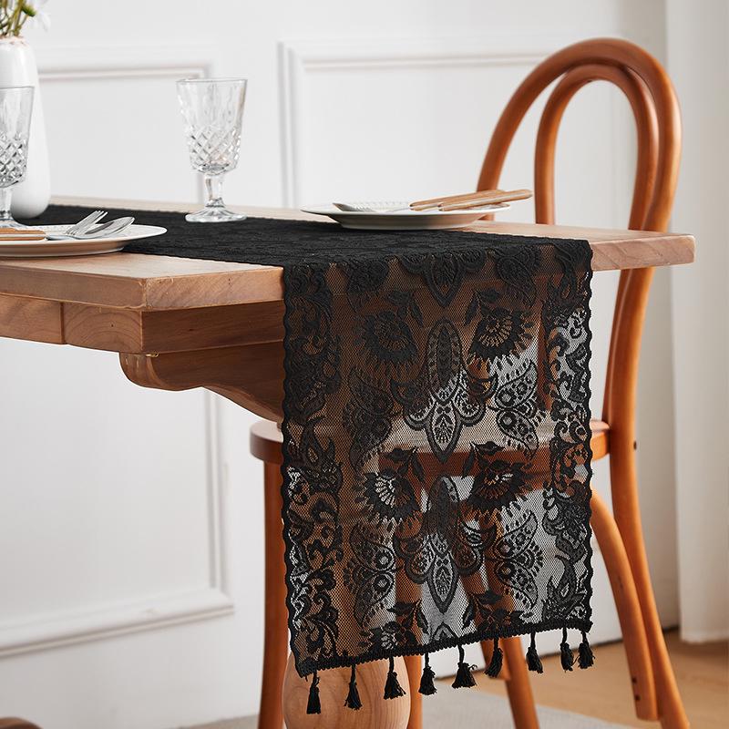 Elegant Nordic White Lace Table Runner with Crochet Tassels - Perfect for Dining or Coffee Tables, Ideal for Christmas Decor.