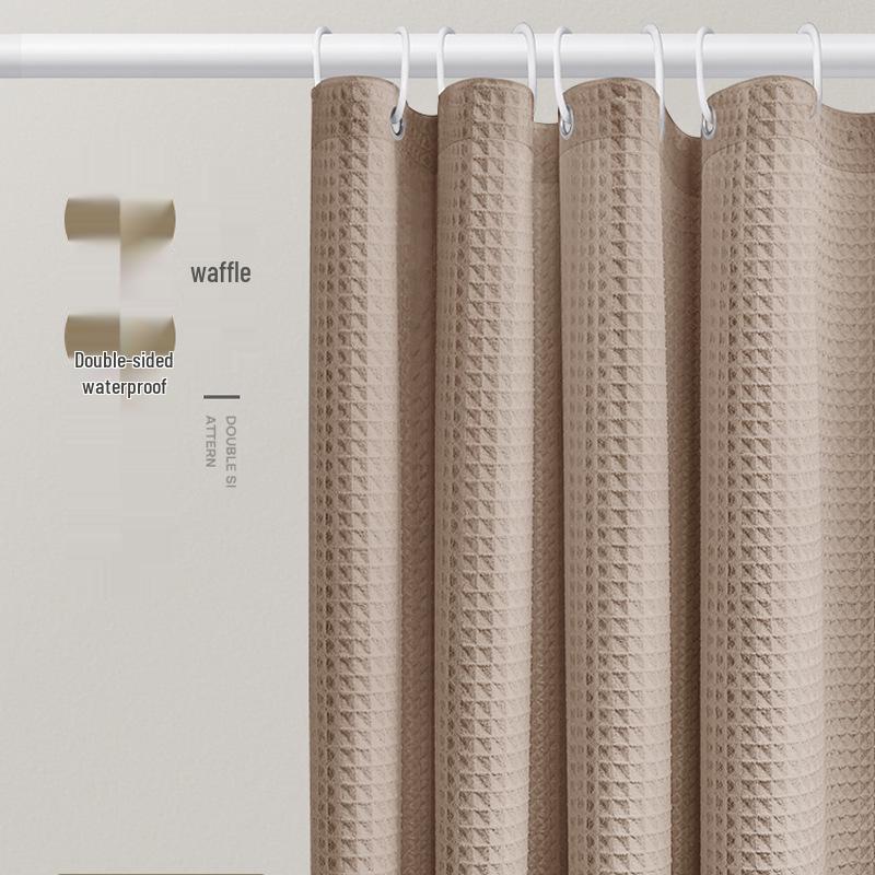 Blogger-Approved White Jacquard Waffle Shower Curtain - Punch-Free, Waterproof, Thick Fabric