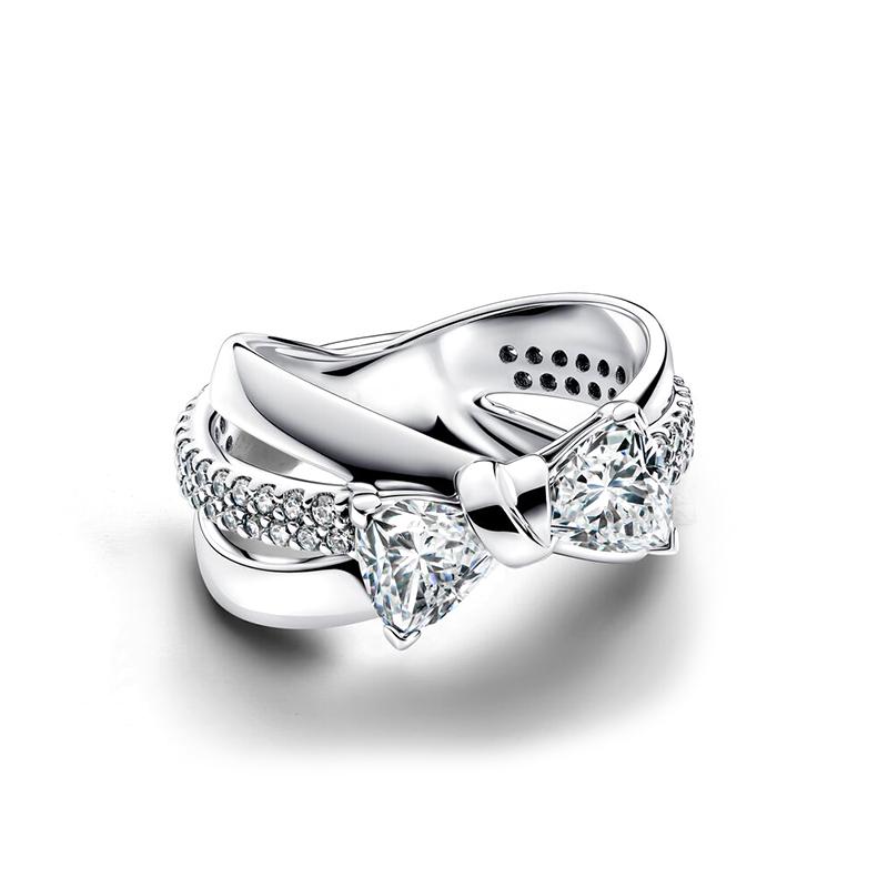 

2025 Новинка Срібло 925 проби Блискучі кільця-кросовери з бантом Жіночі Розкішні DIY Ювелірні вироби Кільце Троянда в розквіті Подарунки для вечірки, фестивалю 8