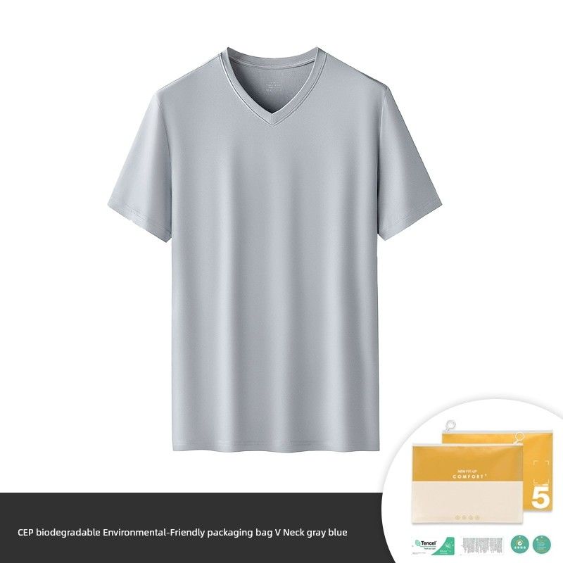 Modal 60S High-Count Refined Blue Short Sleeve Ice Silk T-shirt Gray Blue 3XL