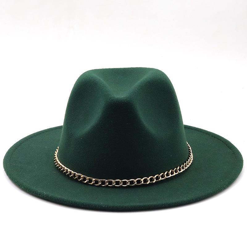 New thin chain accessories European and American autumn and winter solid color woolen top hat European and American fashion jazz hat