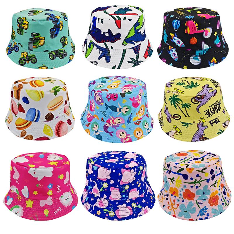 Kids' Cartoon Print Sun Protection Bucket Hat, Double-Sided for Boys & Girls, Trendy Outdoor Headwear