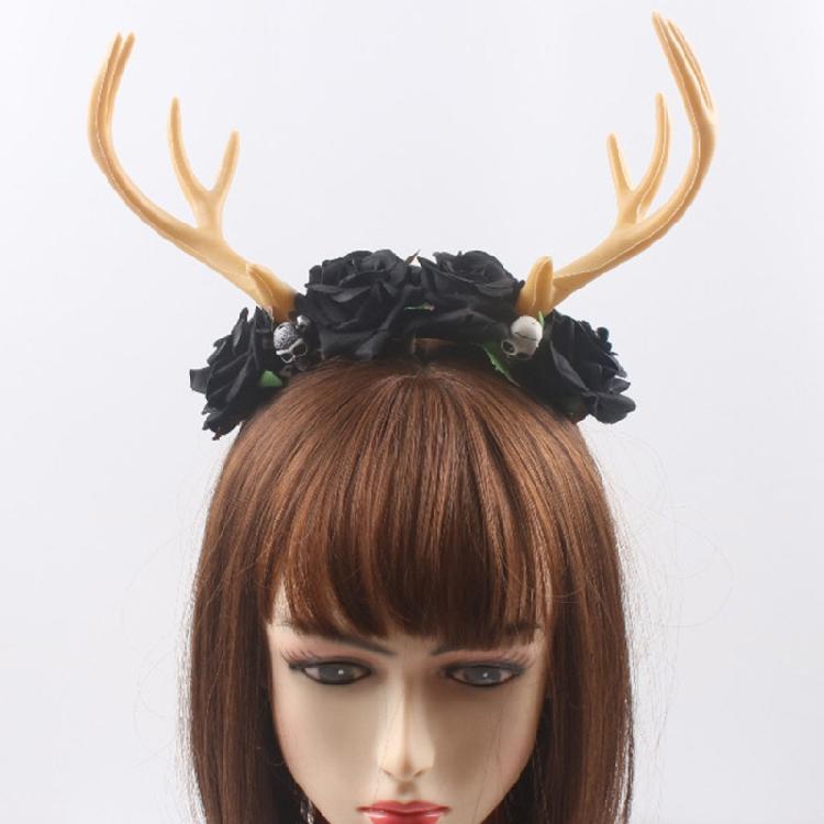 Gothic Flower Skull Headdress Deer Horn Headband Halloween Party Accessories