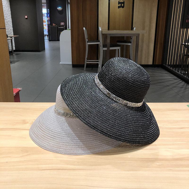 Large Brimmed Diamond Studded Beach Hat For Sun Protection And Shade, Summer Outings, Hollowed Out Versatile Trendy Sun Hat