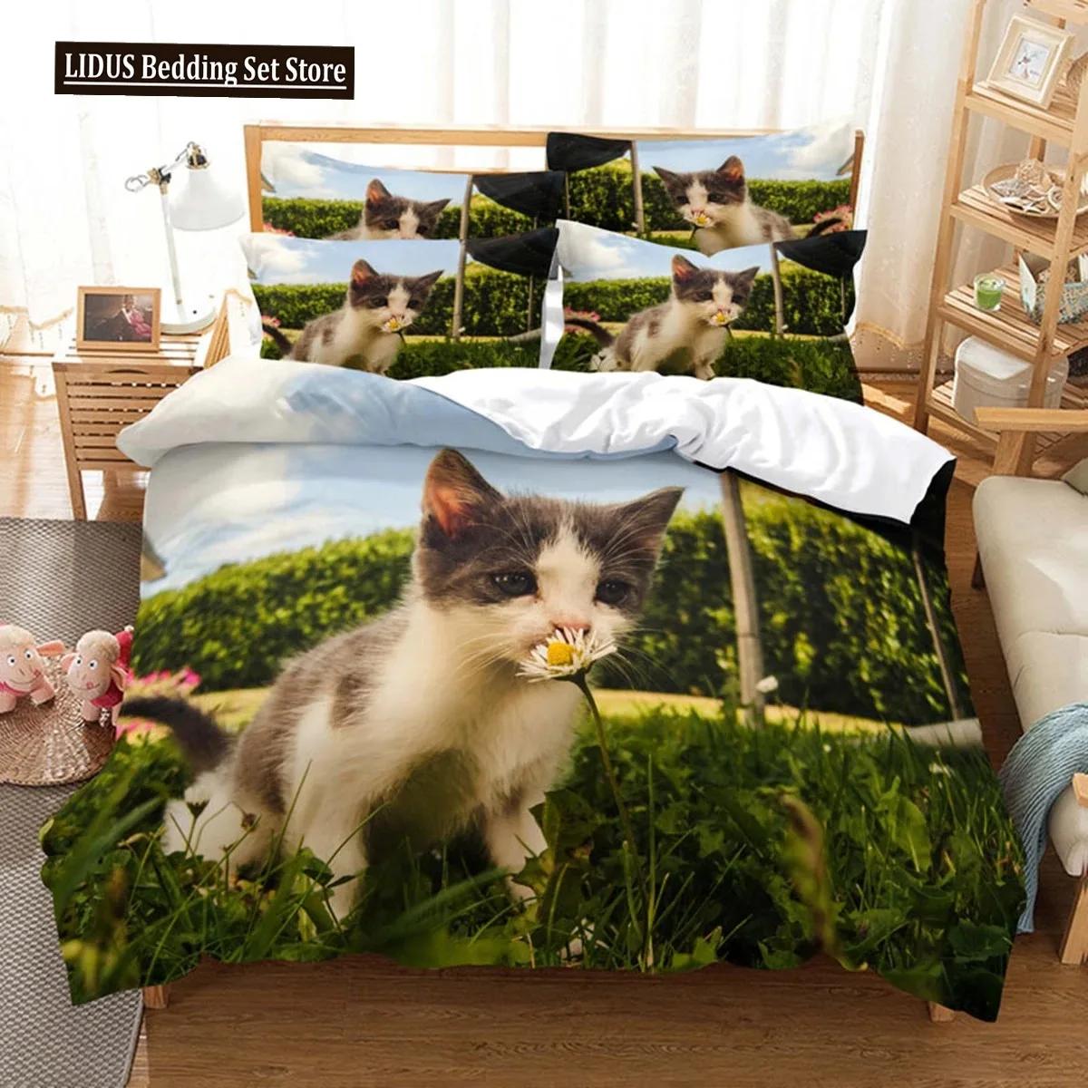 

Одеяло 3D Кошка Милый котенок Узор Кошка Детская спальня Декор Кошачий комплект постельного белья Для женщин Девочек Мальчиков Подарки На молнии 3 шт. Comforter (quilt)-EU Single(135*200cm)3pcs