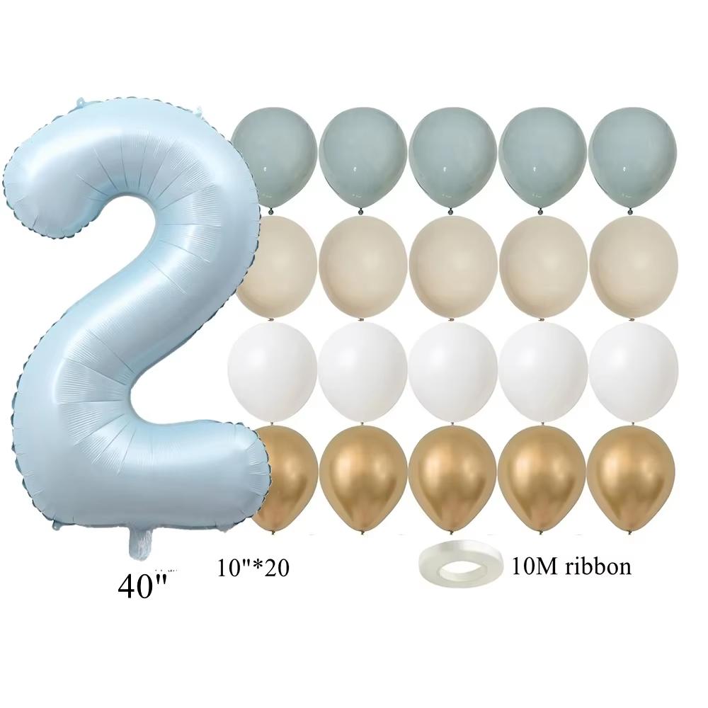 22pcs/set Baby Blue Series Latex Balloon Vintage Blue Foil Number Balloon For Boy's Birthday Party Anniversary Decoration Supply