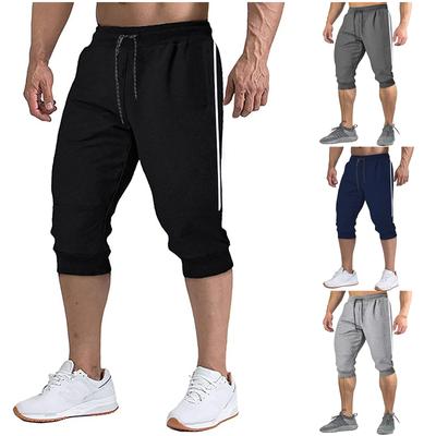 Men's Cotton Casual Shorts 3/4 Jogger Breathable Below Knee Short Pants With Three Pockets