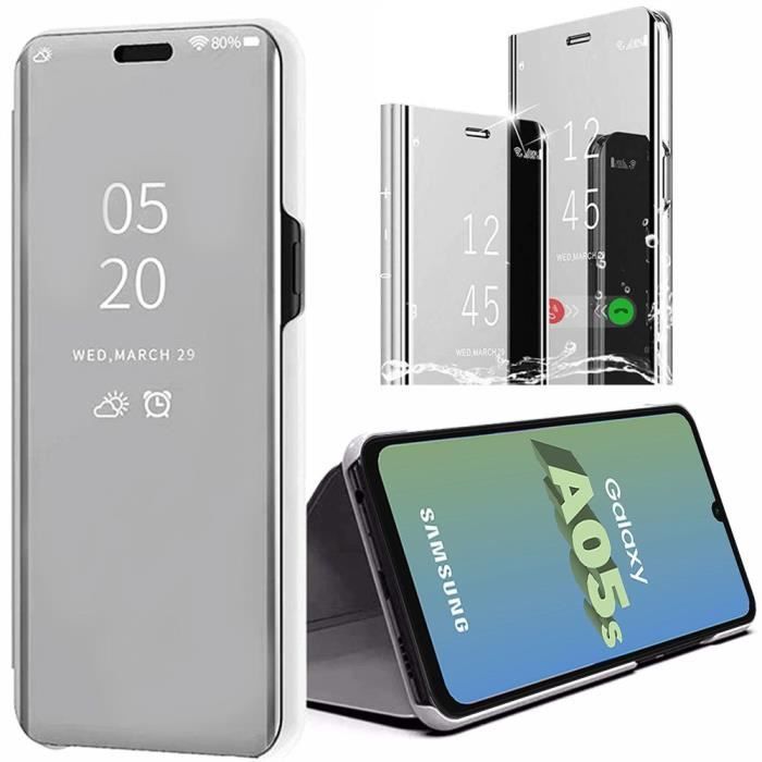 Coque pour Samsung Galaxy A05s - BOOLING - Argenté - Protection Antichoc - Effet Miroir - Fonction Support