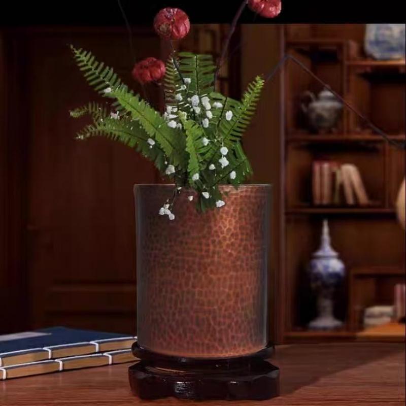Vintage Pure Copper Coffee Mug,Moscow Mule Thickened Large Size Hammer Texture Straight Tube 450ml Beer Mug,Tea Cup Tableware