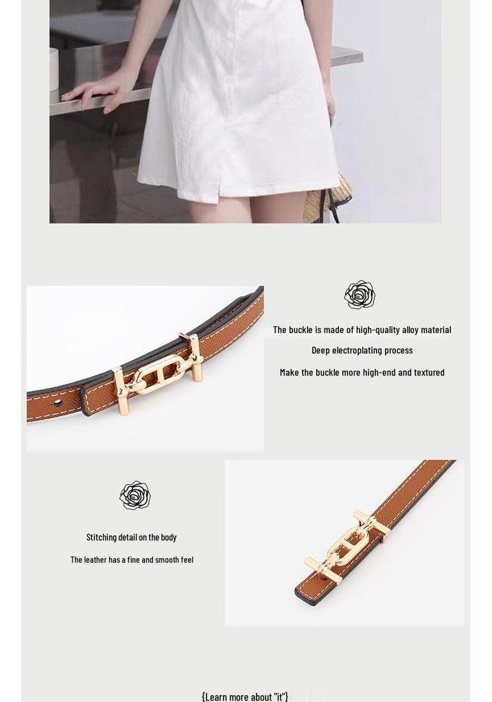 Women's Thin Double-Sided Leather Belt for Dress or Western Trousers - Elegant and Versatile Waist Decoration