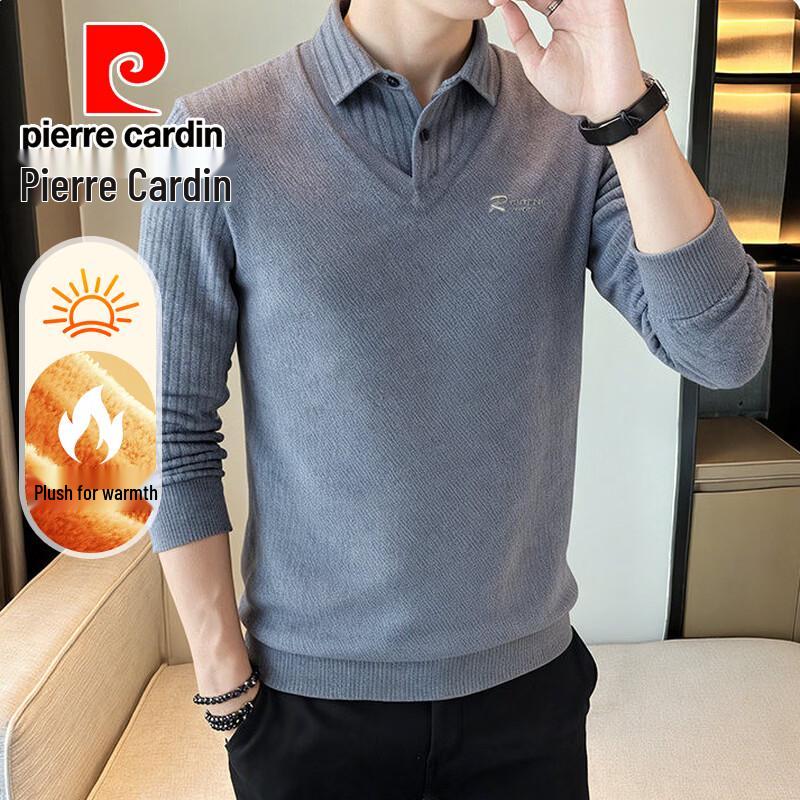 Pierre Cardin Men's Faux Two-Piece Fleece-Lined Polo Sweater