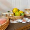 Wicker Fruit Tray Round Rattan Storage Basket Tray With Wooden Handle Bread Fruit Cake Food Plate Serving Tray for Home