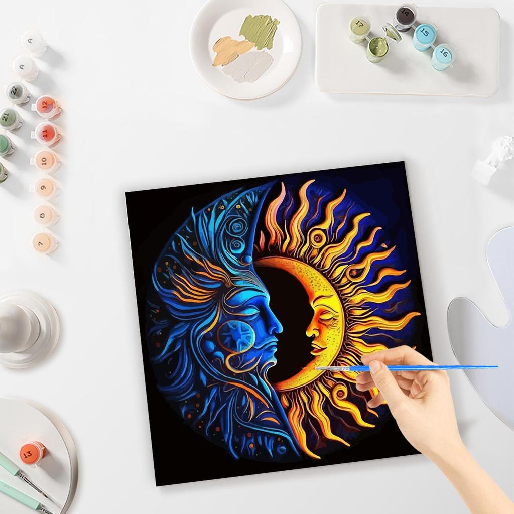 Rámová malba podle čísel pro začátečníky kutilské řemesla Abstraktní obličej Měsíc Akrylová barva na plátně pro nástěnné umělecké dekorace 40x40