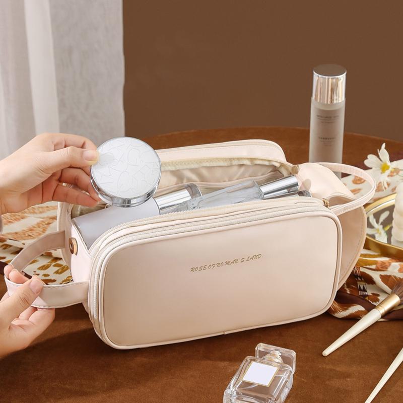 Viaje doble de la PU de la cremallera para el organizador del almacenamiento del bolso del artículo de tocador de la capacidad grande del bolso cosmético de las mujeres