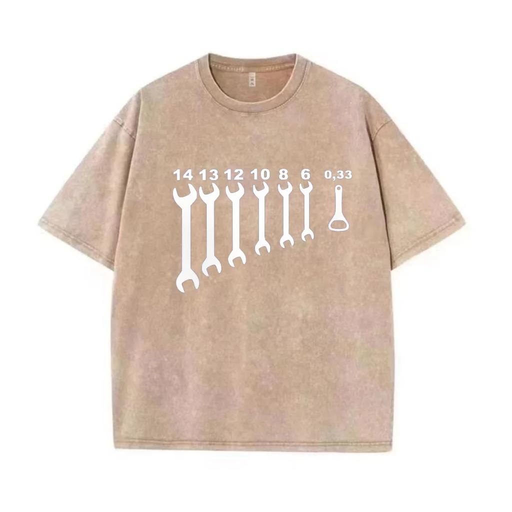 Vintage Screw Wrench Driver Mechanic T-shirt Car Repair Engineer Washed Cotton T-shirt Short Sleeve Funny T-shirt Top