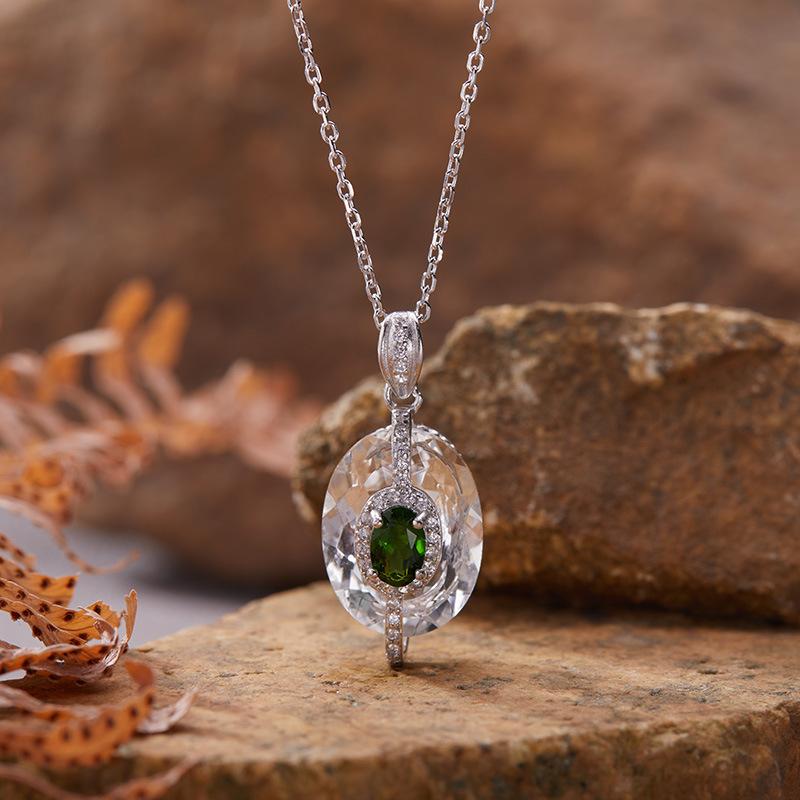 S925 Sterling Silver Natural Tanzanite White Crystal Colored Treasure Necklace Women'S Niche Design High-End Pendant