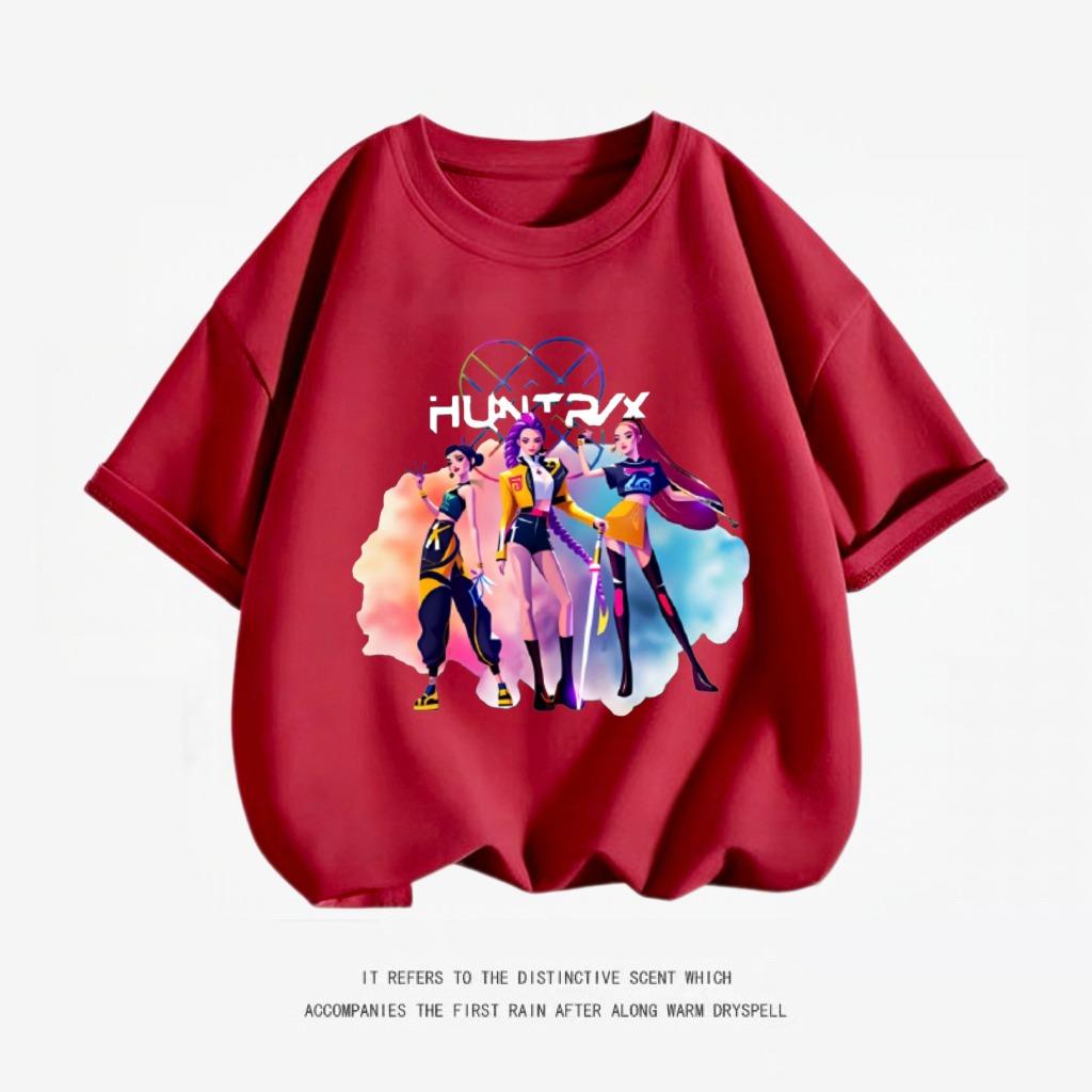 Girls Short Sleeve Cartoon Fashion Summer Wear 2026 Trendy Clothing Kpop Demon Hunters Huntrix T-shirt Pure Cotton Tees