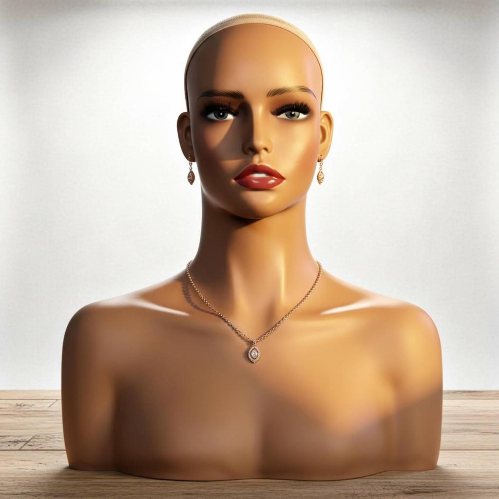 PVC Mannequin Bust Skin Toned Head with Shoulders Smooth Hairpiece for Photo Shoots
