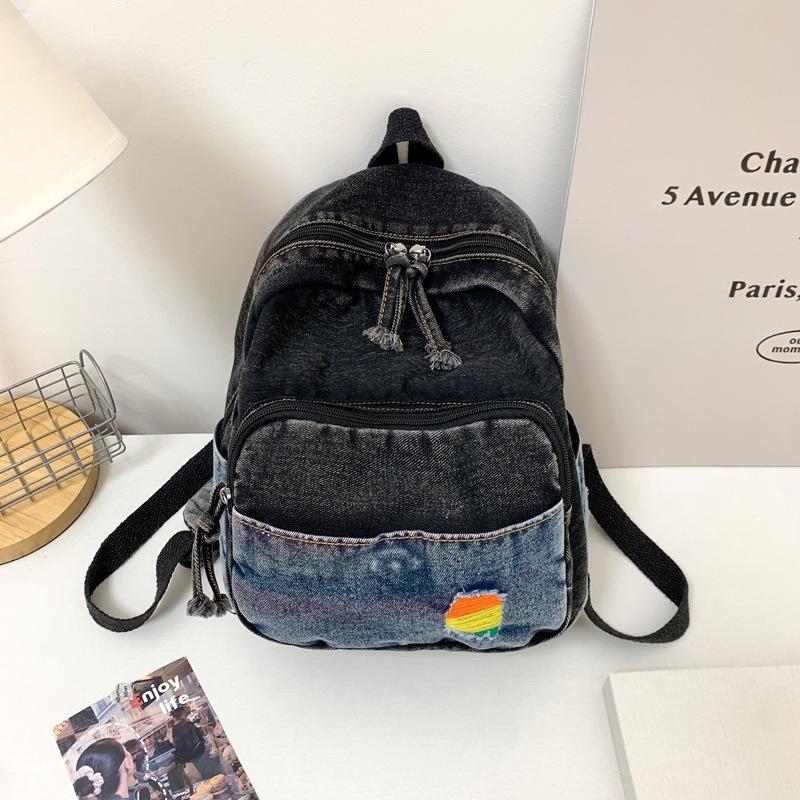 Schoolbag new retro literary and art fan denim small backpack casual versatile commuter backpack Japanese college student schoolbag