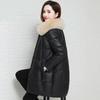Cotton Jacket Women's Loose Autumn and Winter New Large Fur Collar Leather Jacket Large Size Thickened Cotton Jacket Medium and Long