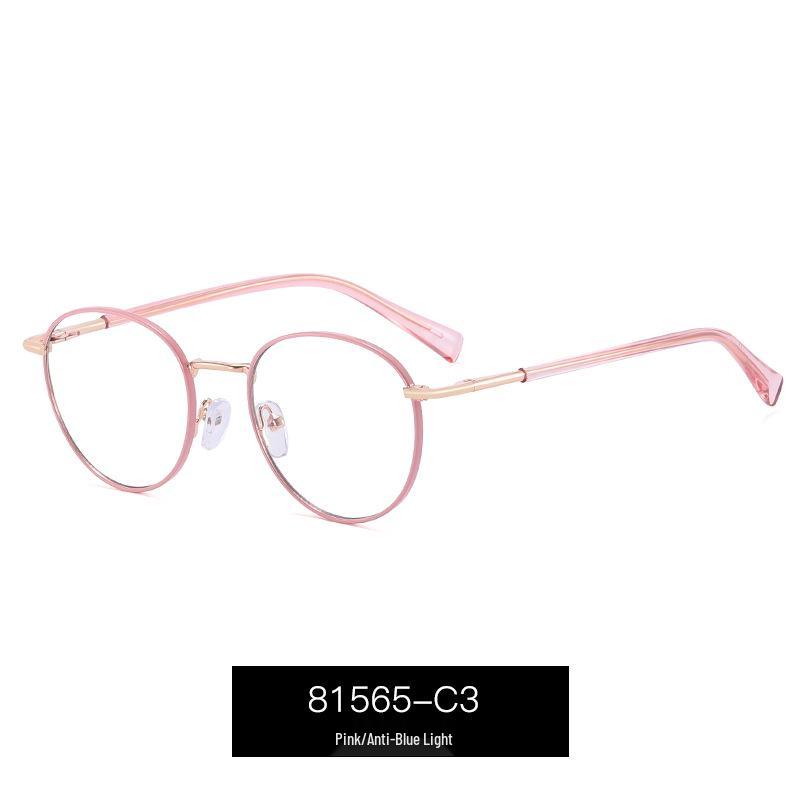 81565 Women's Fashionable Anti-Blue Light Oval Metal Frame Glasses