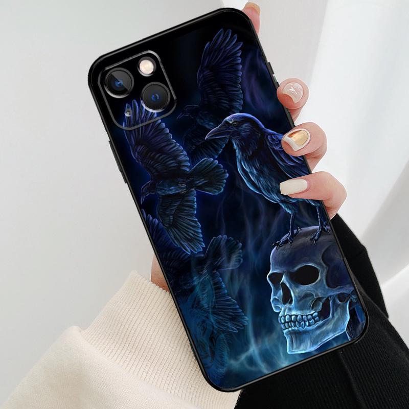 Crow Raven Dark Skull Case For iPhone 12 11 13 14 15 16 Pro Max Mini Cover For iPhone XR X XS Max Plus Phone Case