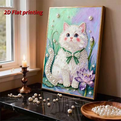 5D DIY Frameless Pearl Painting Little Fat Cat Pattern Painting Kit Suitable for Home Living Room Bedroom and Other Wall Decoration Art Paintings