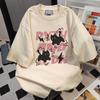 Teenager Summer Casual Short Sleeve Loose Black Cat Letter Printed Pullover Oversize Cotton T Shirt Top