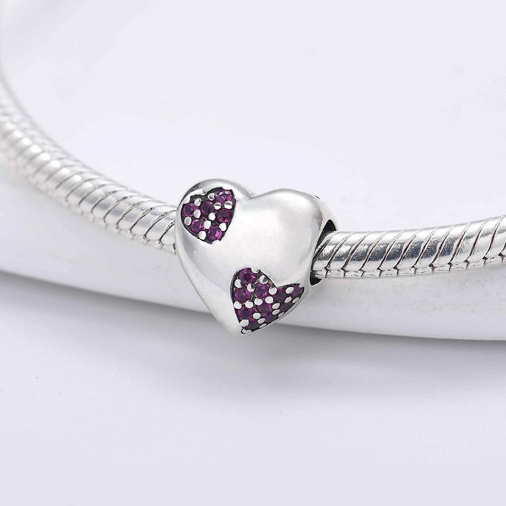 New 925 Silver Pink Heart Envelope Pendant Bead Charm Bracelet Necklace Jewelry Accessories for Women Girls
