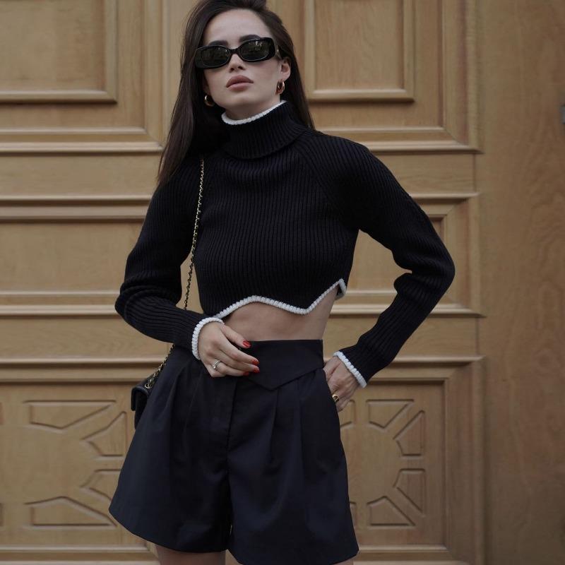 Maglione Casual Irregolare a Collo Alto da Donna per Autunno e Inverno
