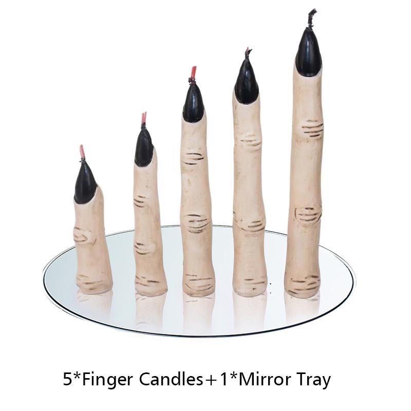5PC/Set Finger Candles Novelty With Black Nails Realistic Party Decoration Gothic Creepy Witch Thumb Candle Scary 2 Colors