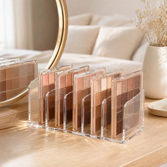 Makeup Storage Rack, Acrylic with Multiple Compartments Organizer, Vertical Cosmetic Display Holder for Eye Shadow Palettes