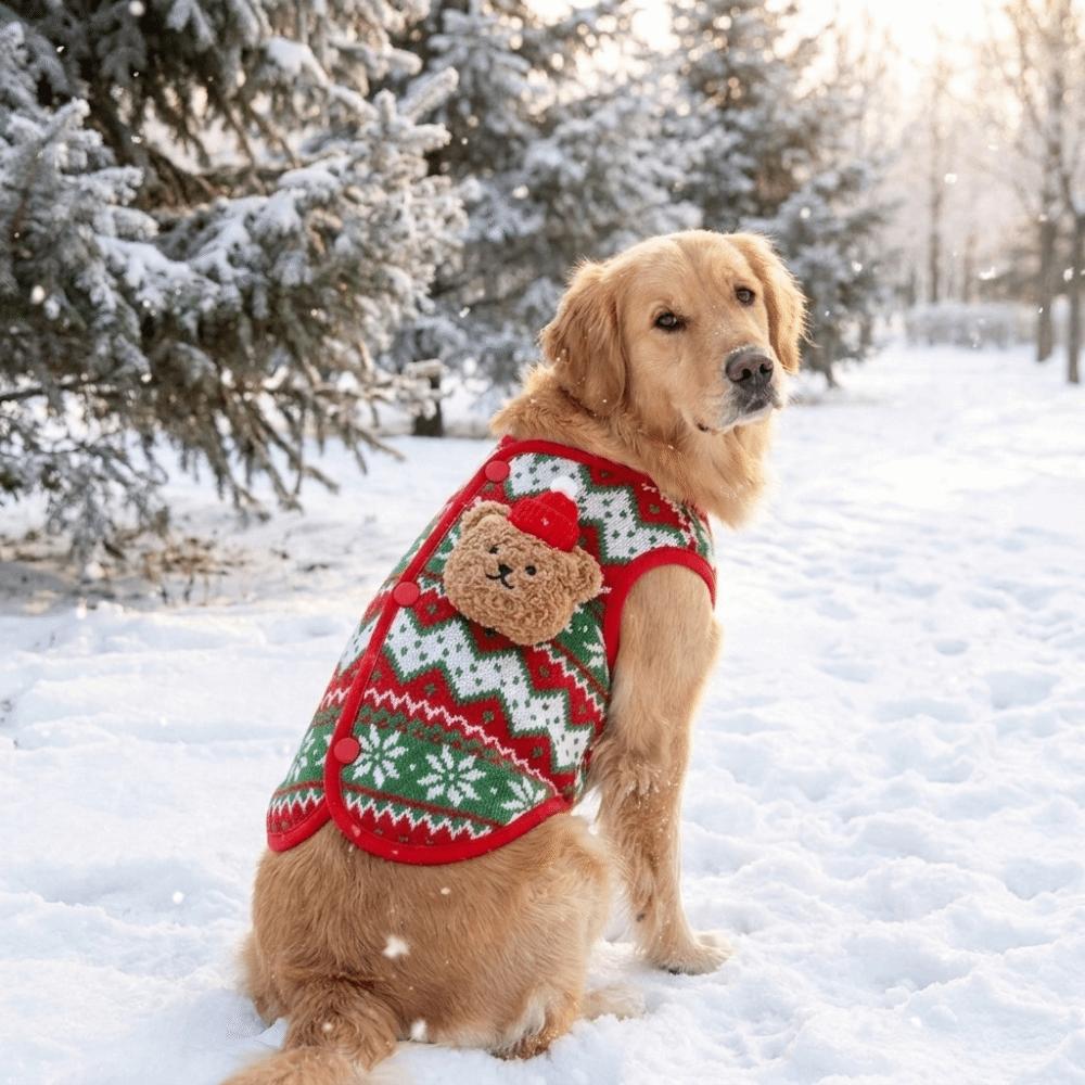 3D Bear Design Christmas Pet Knitted Vest Thickened Warm Dog Vest Jacket Daily Wear