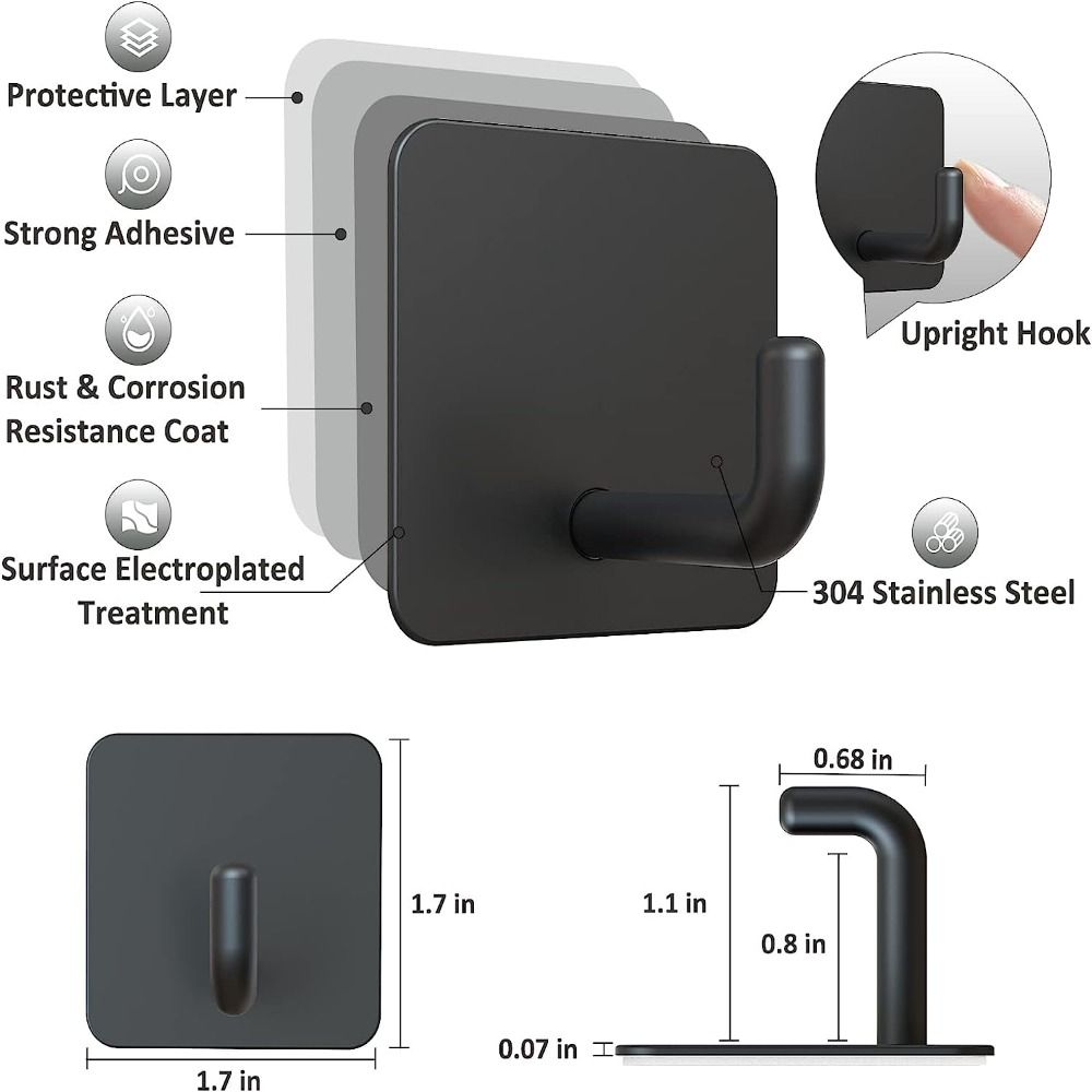 

Стальной черный, серебристый, прочный самоклеящийся крючок, липкий крючок, самоклеящиеся крючки, настенное звено для душа