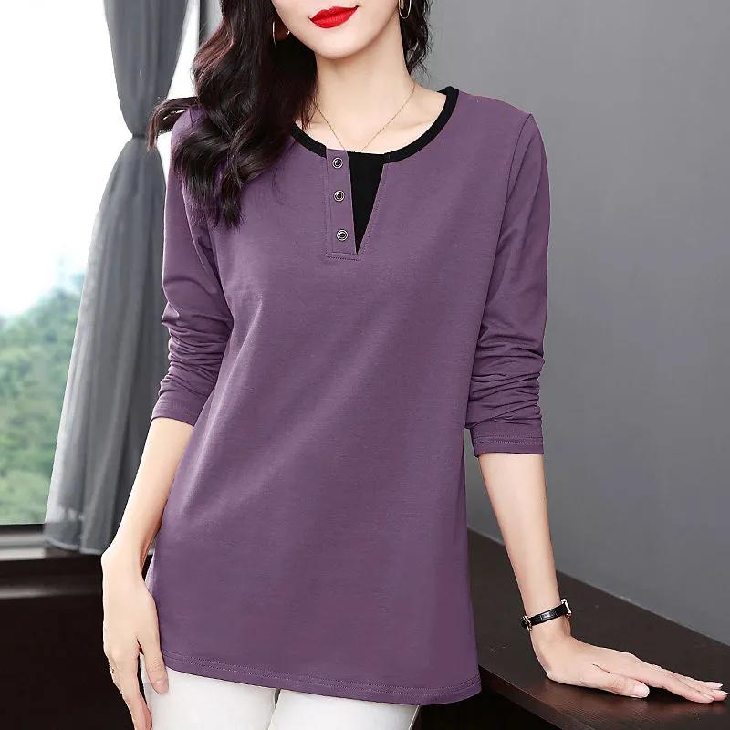 Long-sleeved T-shirt Women's Spring and Autumn Mother's Western Style Bottoming Shirt Large Size Mid-length Women's Top