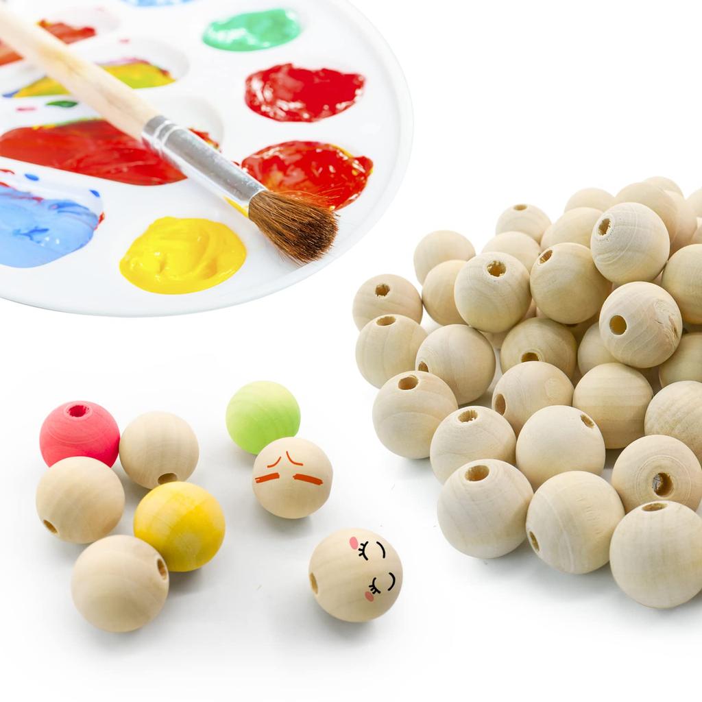 Enkrio Wooden Beads Perforated Wooden Balls Wood Beads Round Wooden Balls Set of 100 Unpainted DIY Crafts Craft Supplies Decoration Raw Wood Color